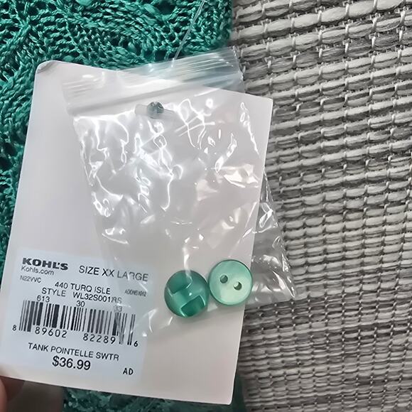 Lauren Conrad Pointelle Knit Tank Womens Plus Size XXL Turquoise Green Boho New - Picture 7 of 8